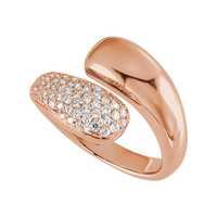 14k rose gold bypass ring with pave diamonds