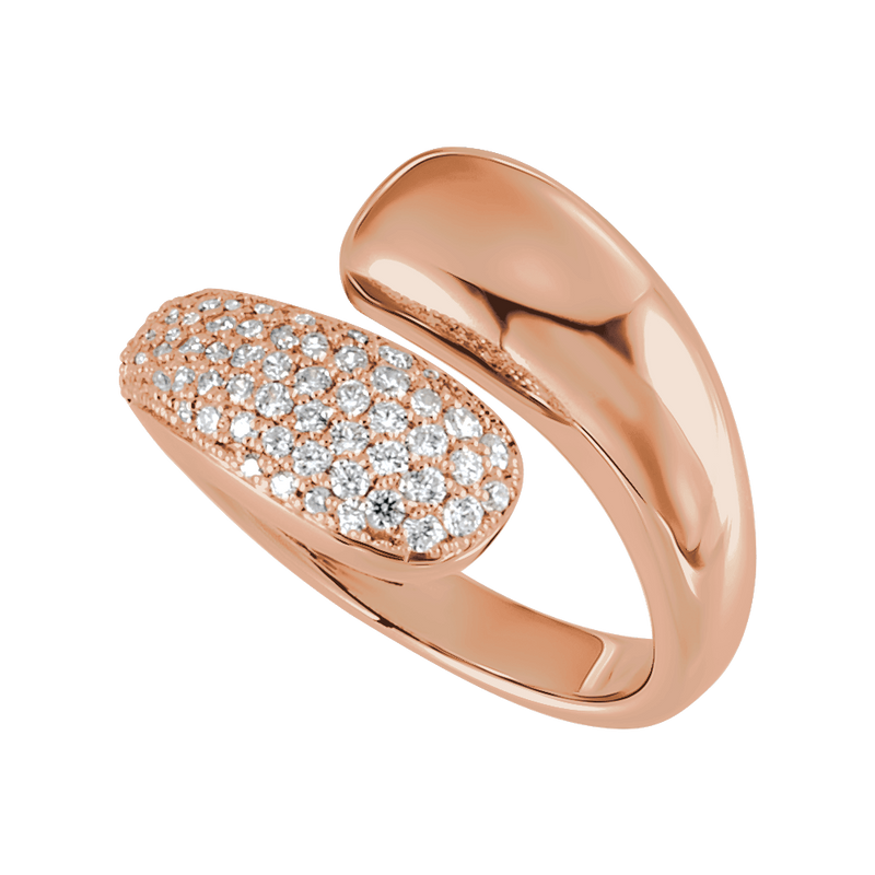 14k rose gold bypass ring with pave diamonds