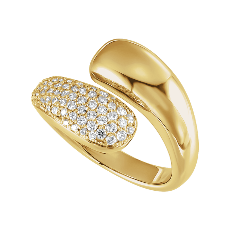 14k gold bypass ring with pave diamonds