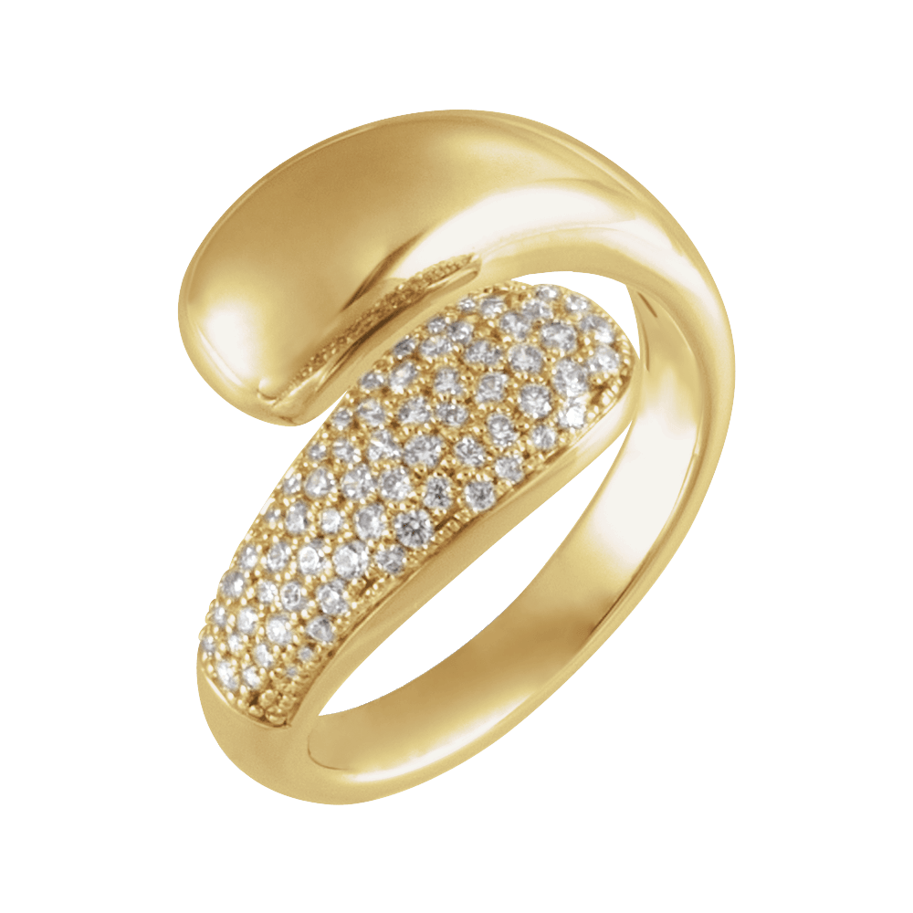 14k gold bypass ring with pave diamonds