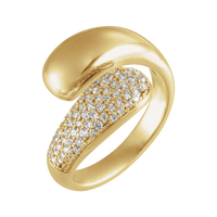 14k gold bypass ring with pave diamonds