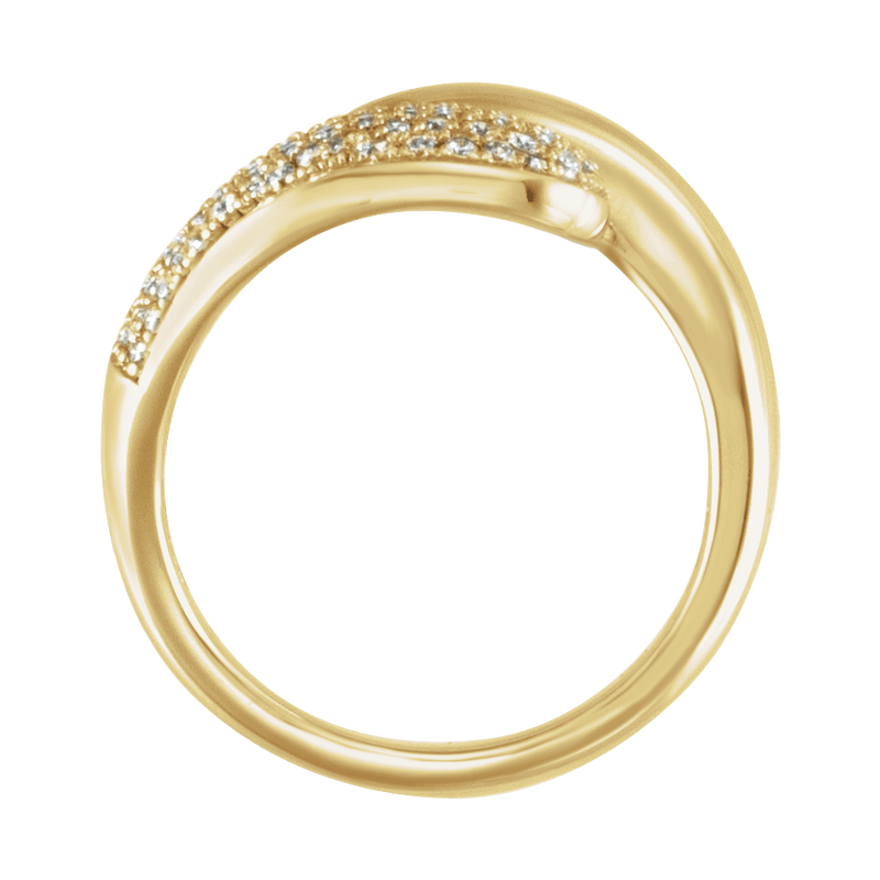 14k gold bypass ring with pave diamonds