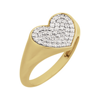 14k gold pave diamond heart ring