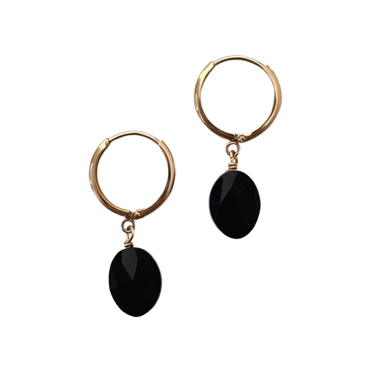 14k solid gold black onyx huggies hoops